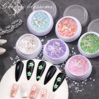 Yousheng 1 Box Nail Art Sequins Ultra-thin Petal 3D Effect Decorative Vivid Color Non-fading Manicure Decoration DIY Cherry Blossoms Nail Glitter