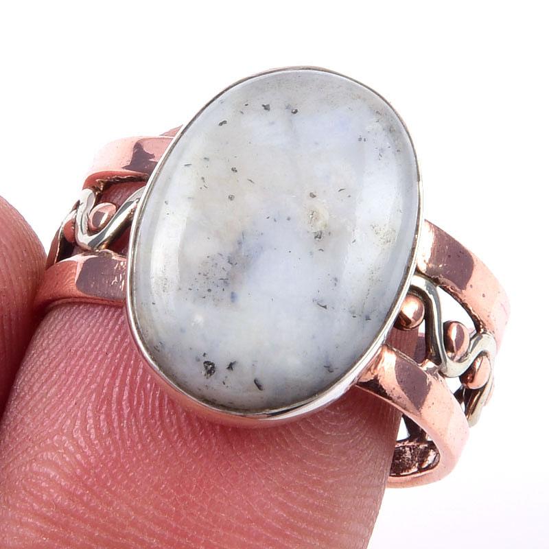 

Natural Dendrite Opal Gemstone 925 Sterling Silver TwoTone Gift Ring S.8 C3w85