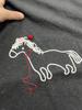 Gray Women's Round Neck Short Sleeve T-shirt with Cartoon Pony Embroidery - Pure Cotton, Summer Style, Versatile Base Layer.