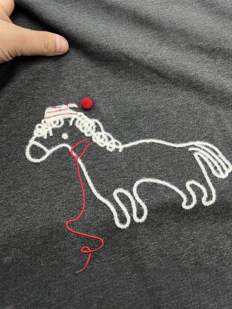 Gray Women's Round Neck Short Sleeve T-shirt with Cartoon Pony Embroidery - Pure Cotton, Summer Style, Versatile Base Layer.