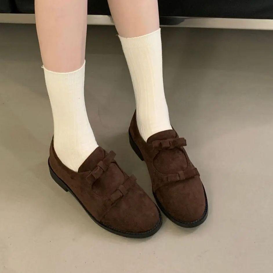 Fashion IPPEUM Mary Janes Shoes For Women Round Toe Bow Pumps 2025 New Fashion Loafers Shoe