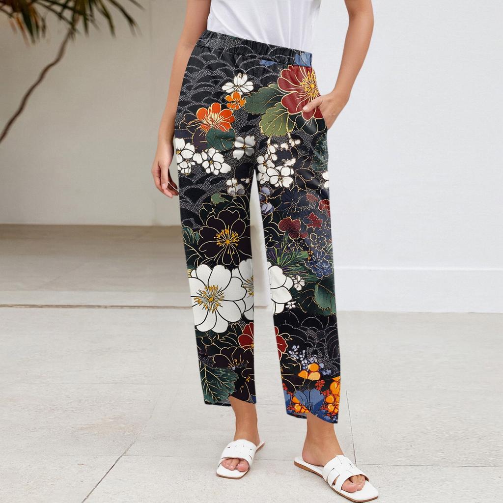 Women's Pants With Pockets Casual Trousers Pants For Women Summer Casual Wide Leg Elastic Waist Pants With Pockets