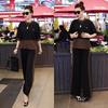 2025 Spring/Summer European Women's Spliced Plaid Sweatshirt & Wide-Leg Pants Set