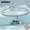 WOSTU Autentický 925 Sterling Silver Blue Cold Enamel Přívěsek na motocykl pro ženy, jemné šperky