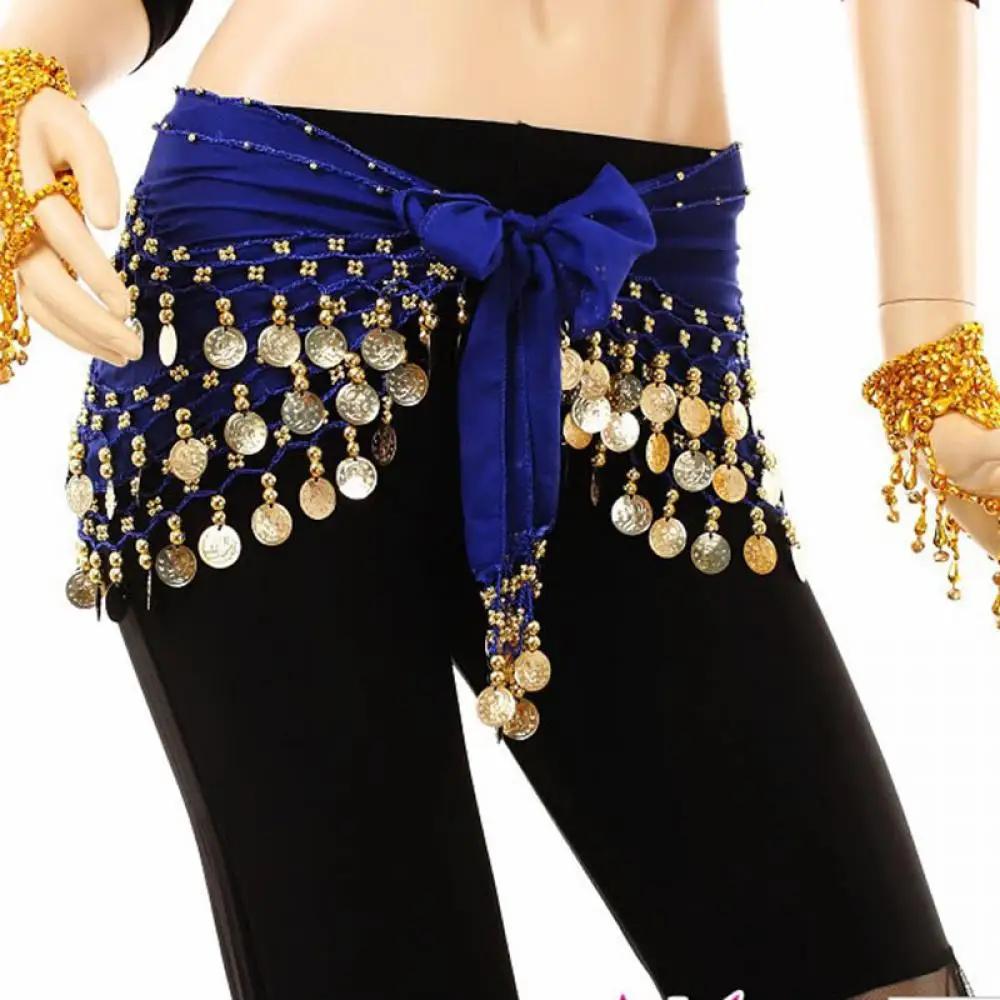 Lady Women Belly Dance Hip Scarf Accessories 3 Row Belt Skirt With Gold Bellydance Tone Coins Waist Chain Wrap Adult Dance Wear