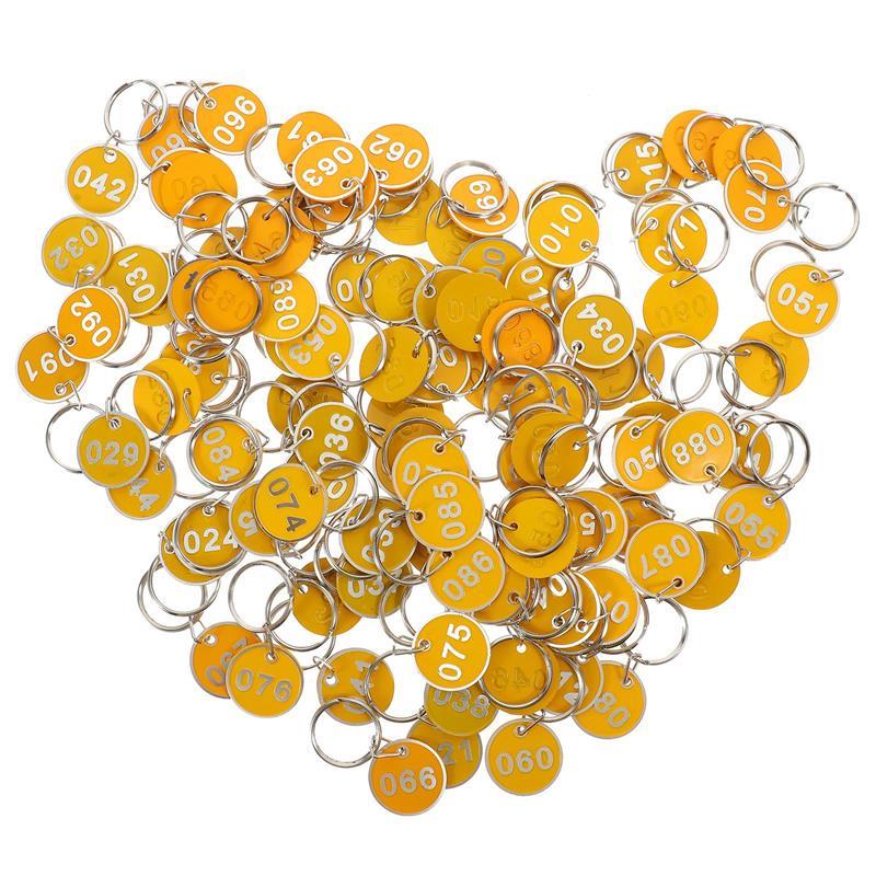 

100 шт. Бирки для ключей Номера от 1 до 100 Номерки для хранения в сауне Номерки для ванной Комнатный номерной знак Номерной знак Сплав Ручная табличка Подвесная табличка жёлтый
