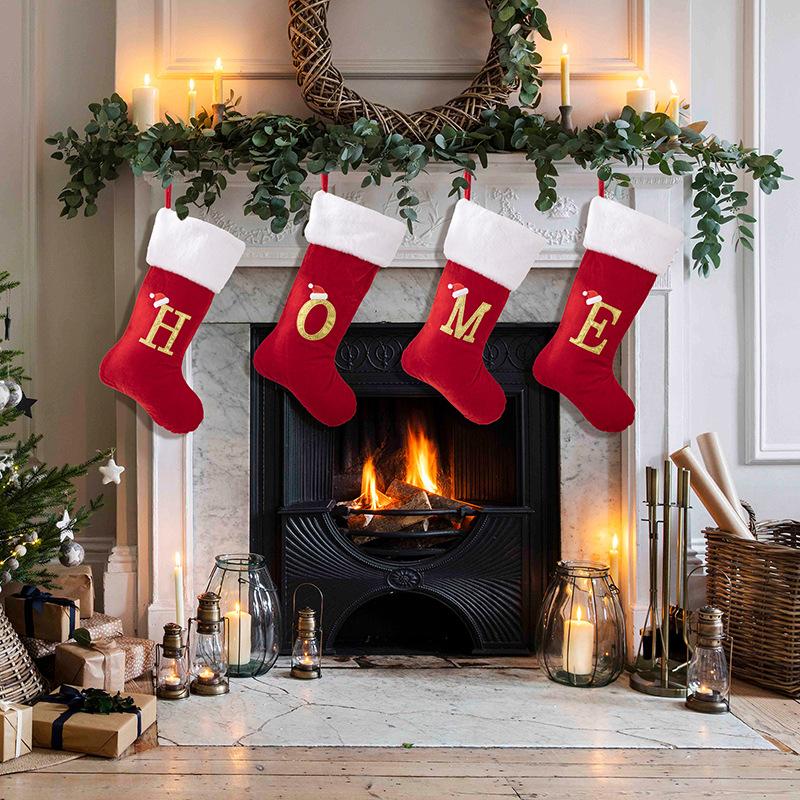 Christmas Home Decoration Red Premium Canary Letter Socks Festive Creative DIY Room Xmas Tree Decoration Christmas Gift Socks
