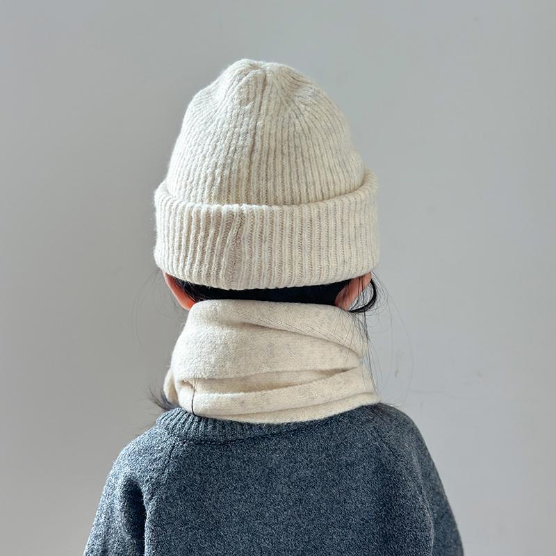 Children'S Hat And Scarf Two-Piece Set Autumn And Winter Korean Style Knitted Hat Baby Warm Wool Pullover Hat Scarf