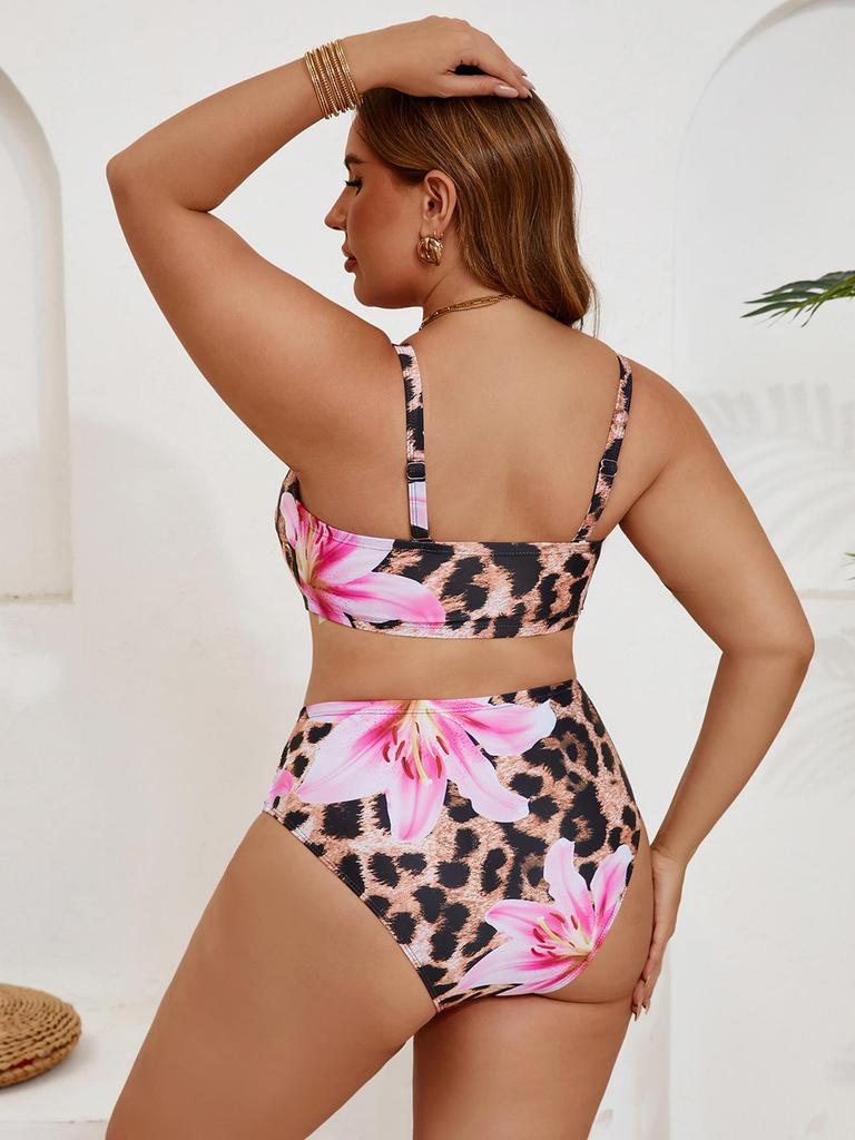 2026 Plus Size Floral Two-Piece Bikini with Removable Straps for Women