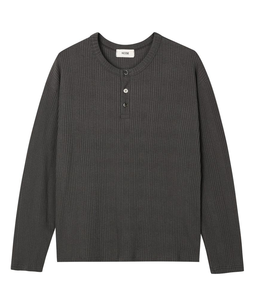 NOISE Ribbed Henley Neck Sleeve Knit - Charcoal