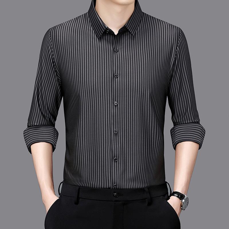 Casual Men's Long Sleeved Shirt Business Men's Striped Loose Shirt Jacket
