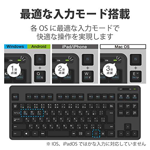 ELECOM Bluetooth Keyboard Membrane Type with Stand Multi-Pairing Compatible iPad Surface Black TK-FBM111BK