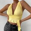 Women's Sexy Tight Fitting Deep V-neck Pleated Top Tight Fitting 2025 Spring Beach Resort Nightclub New Model Women's Sexy Tigh