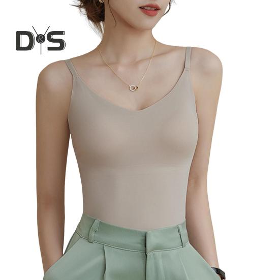 Women Underwear Adjustable Shoulder Straps Elastic Bottoming Vest with Chest Pad Traceless Design Ice Silk Tank Vest