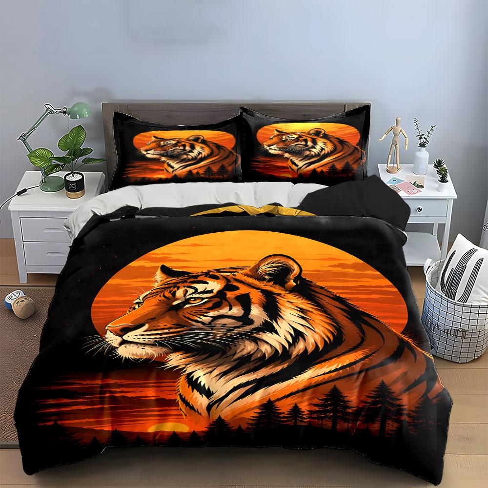 Tiger, sunset, and trees. Bedding sets Duvet cover sets Duvet covers Pillowcases(1*Duvet Cover 2*Pillowcases without duvet insert)