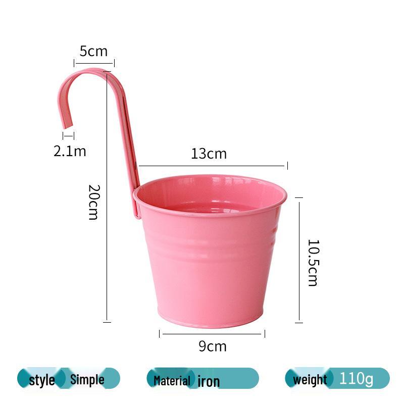 Hanging Tin Flower Pot with Detachable Hook for Courtyard or Fence