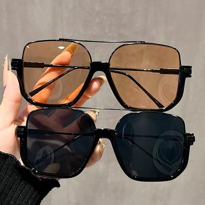 1PCS Metal Sunglasses Women Men Retro Oversized Square Sun Glasses Half Metal Frame UV 400 Streetwear Eyewear Fashion