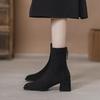 Kurzstiefel 2026 neuer Herbst und Winter quadratische Spitze High Heel Sockenstiefel Wildleder elastische Stiefel