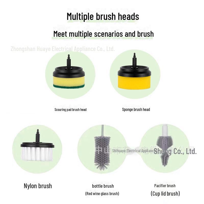 

Многофункциональная электрическая щетка для чистки: В комплект входят губка для мытья посуды, металлическая щетка, насадки для мытья посуды, обуви, чашек и бутылок. Five-head brush: Scrubbing cloth brush + hair brush + sponge brush + bottle brush + pacifi