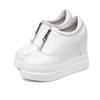 Platform white shoes women's 2025 new inner height-increasing women's shoes front zipper wedge heel leather single shoes spring and autumn versatil