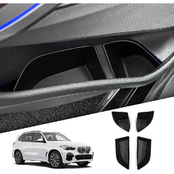 Smabee 4PCS Rear Door Side Organizer for BMW X5 2019-2025 Door Side Storage Box 2024 Accessories TPE Rear Car Door Slot Tray Organizer Black