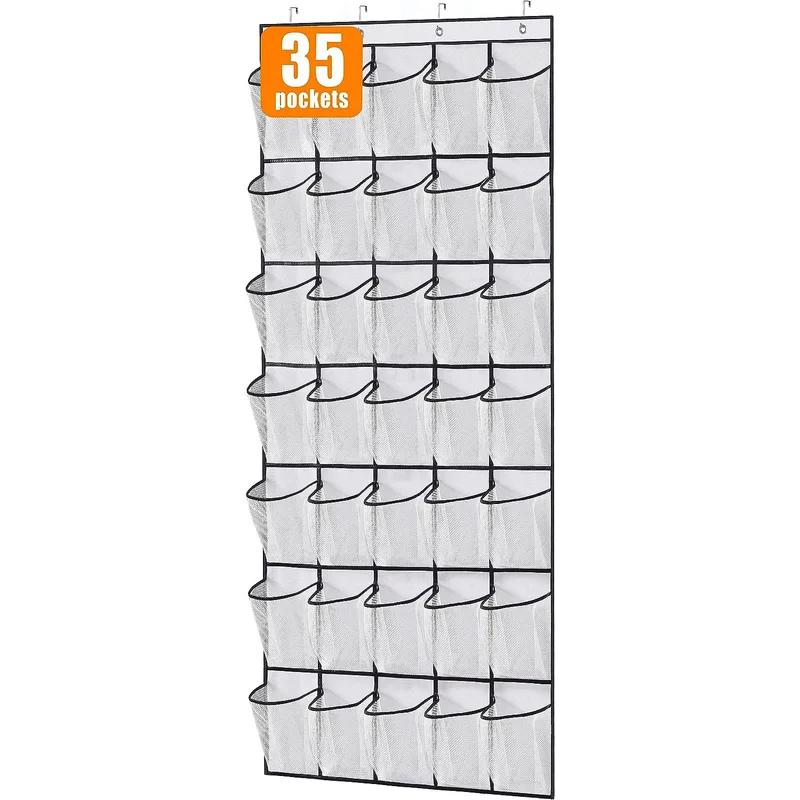35 Pockets Over the Door Shoe Organizer Large Mesh Pockets With 4 Hooks Transparent Fabric Shoe Rack Storage Bag Box For Bedroom