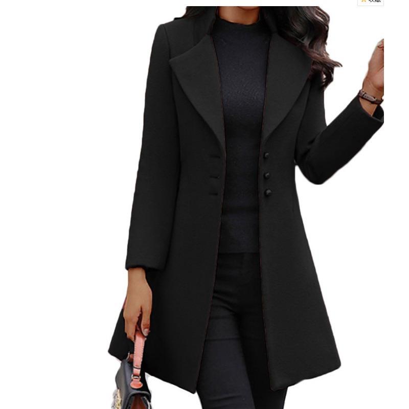 Abrigo de lana para mujer, de color liso, fino, con solapa larga, estilo europeo y americano, para otoño e invierno