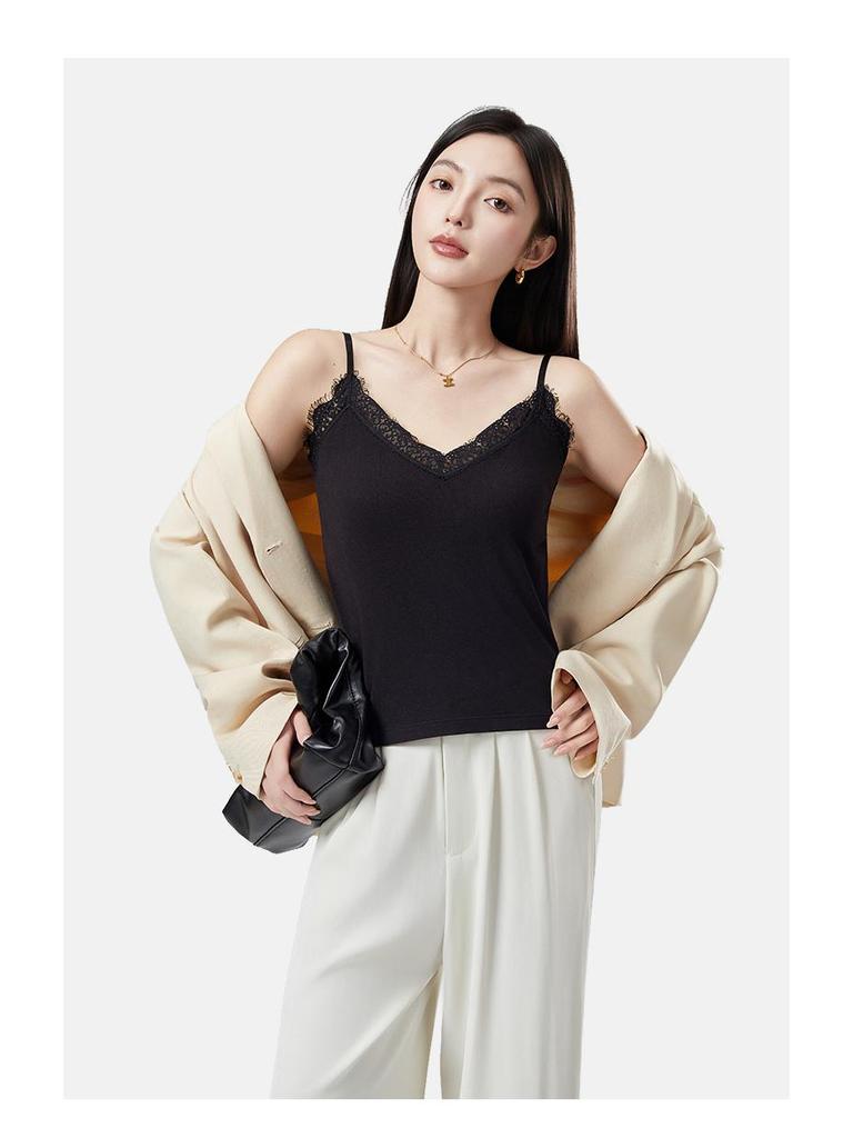 Warme Damen-Spitzen-Cami mit Brustpolstern - Samt-Kamelie Winterweste