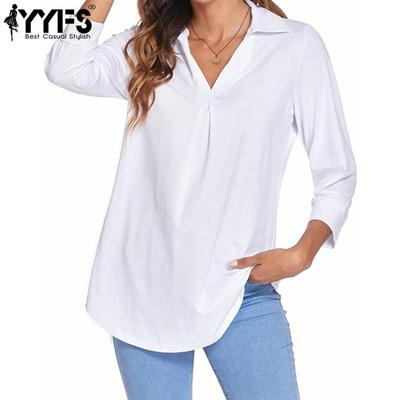 Women's Fashion Casual Summer Spring Solid Color Print 3/4 Sleeves POLO Neck Blouses & Shirts
