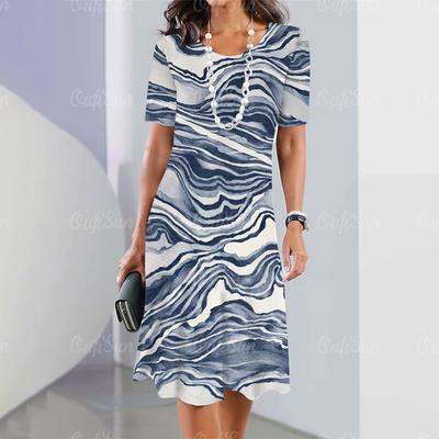 2025 Neues Sommer Damen Kurzarm Bedrucktes Kleid Elegantes Feder Outfit Mode