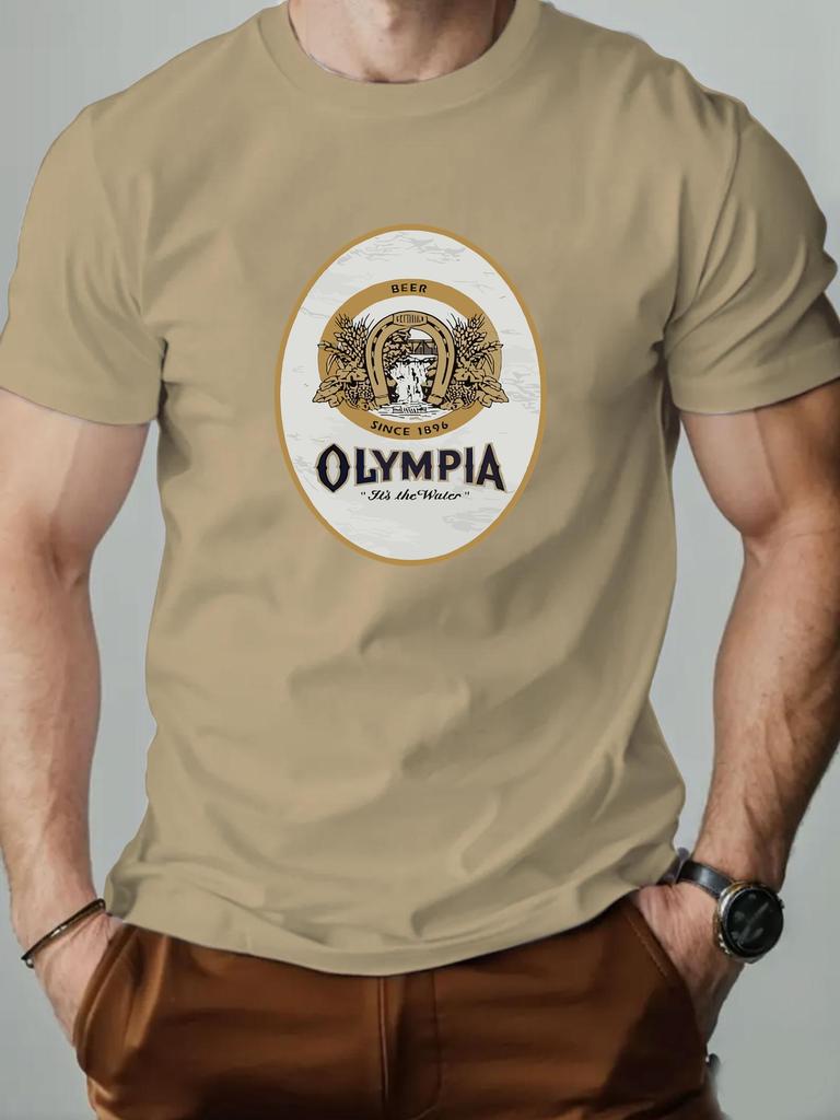 Mens Cotton TShirt Olympia Beer Summer Round Neck Short Sleeve Graphic Breathable Fashion Casual TShirt