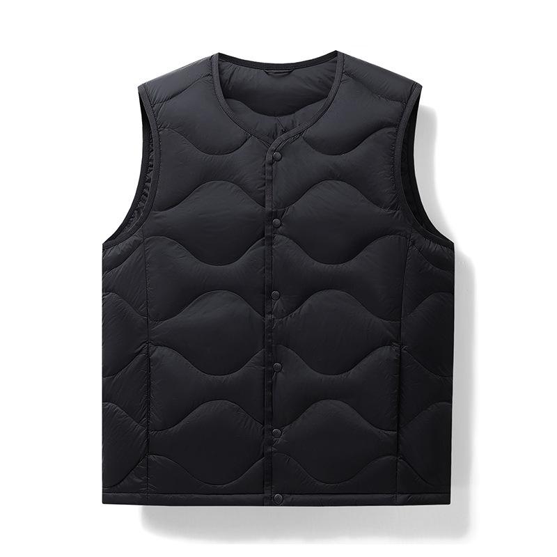 High-Quality Round Neck Wave Pattern Down Vest - 90% Down, Two-Way Style, Inspired by Major Outdoor Brands