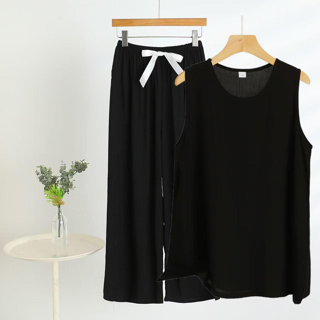 Chic 2025 Summer Women's Cotton-Silk Tank and Long Pants Set
