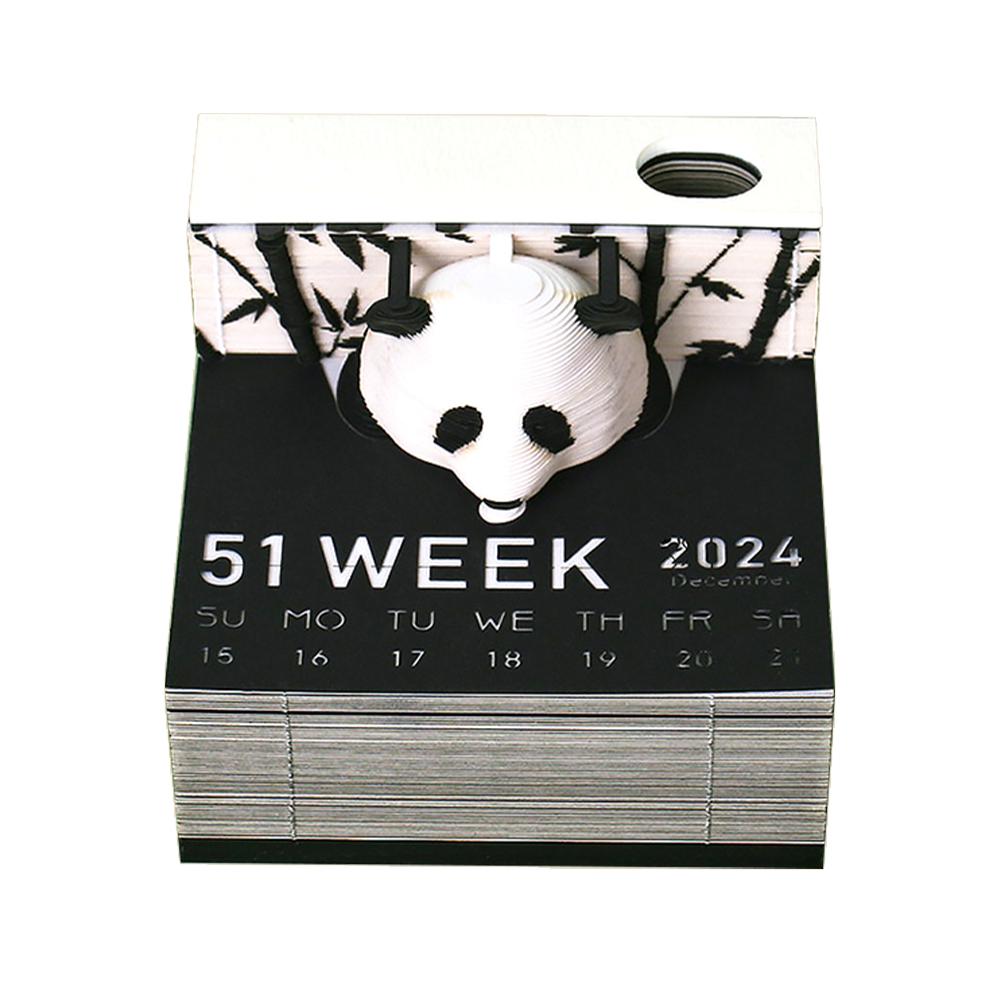 Creative Paper Craft 3D Memo Pad Panda Model Craft Calendar Home Desktop Decor Laser Cut Calendar Sheets Paper Pad (as the picture,8*8*6cm)