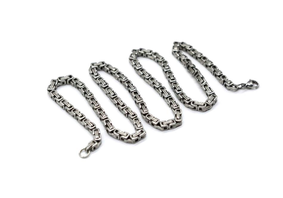 European & American Hip Hop Byzantine Chain Necklace - Stainless Steel, Men's Steel Color, Titanium Steel Emperor Design