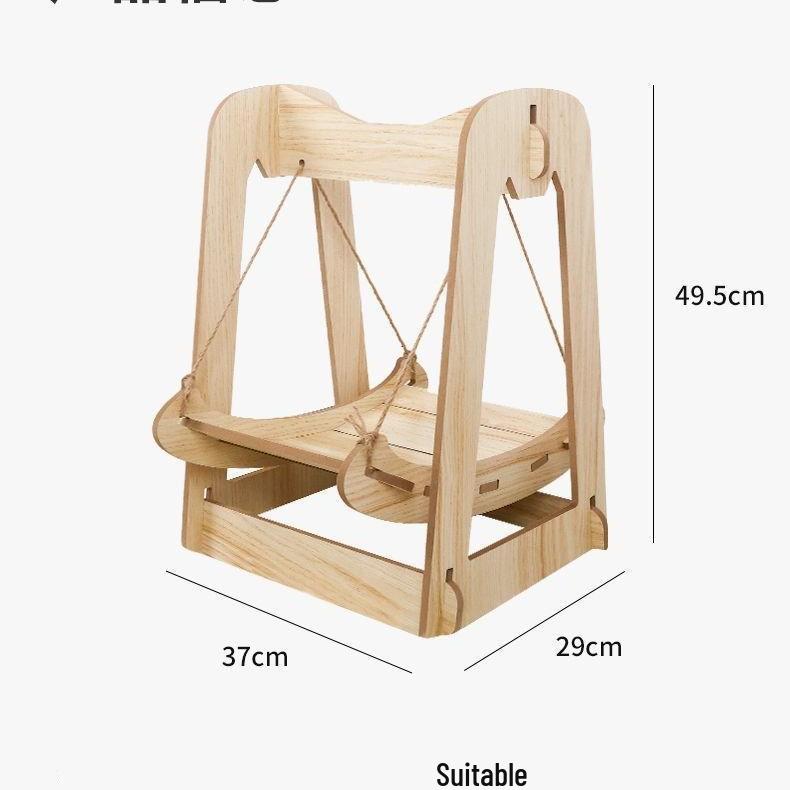 Wooden Rocking Cradle Cat Hammock - Anti-Tip Swing for Pets
