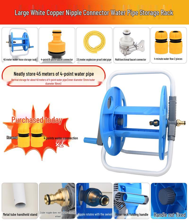 30m Water Hose Reel Cart & Garden Water Gun with 4-Point Storage Rack