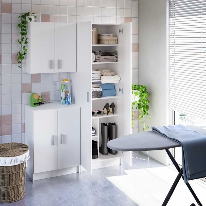 Shoe Storage Cabinet - Entrance Furniture - 2 Doors with Shelves - L 59 X D37 X H 180 Cm - Basic