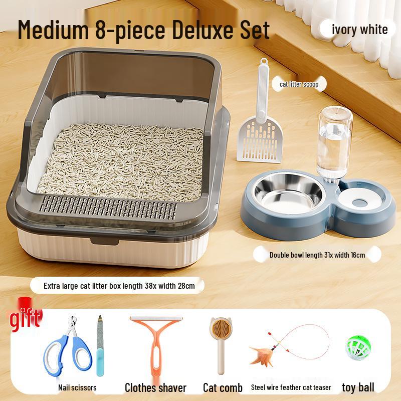 Extra Large Anti-Splash Cat Litter Box: Semi-Enclosed Tray for Large Cats and Kittens