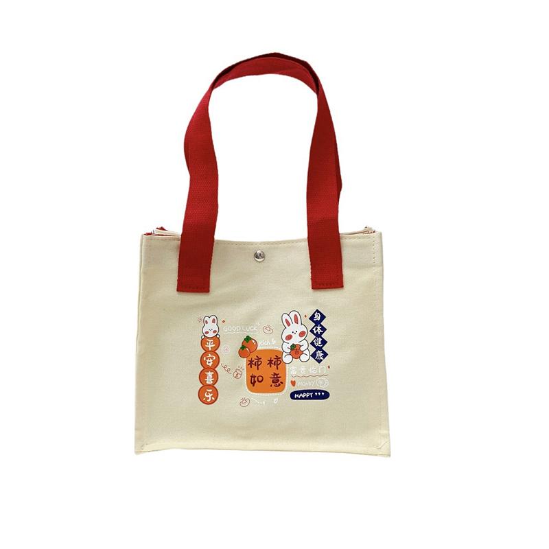 Cute Canvas Handbag Cartoon Small Bucket Bag Clutch Purse Bento Bag Office Worker Handbag Women Girls