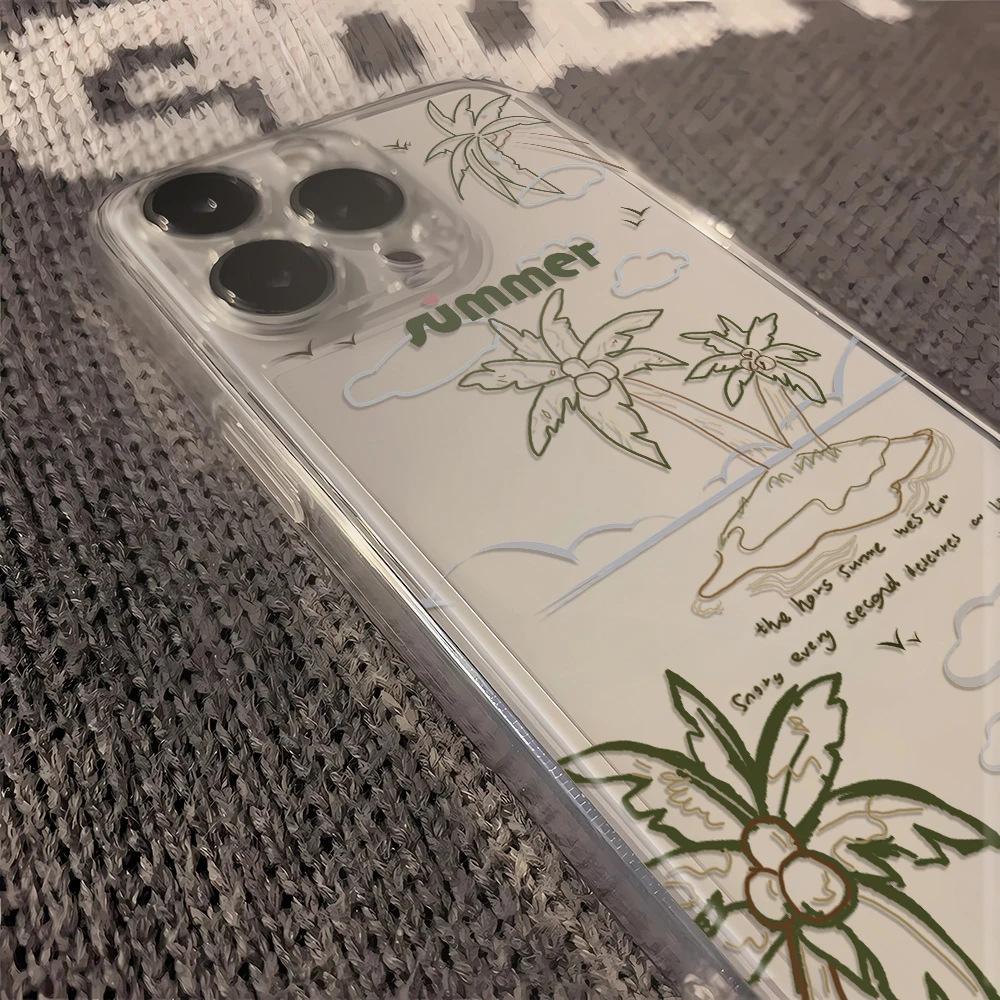 Creative Summer Line Coconut Tree iPhone17Promax Mobile Phone Case Suitable for Apple 16promax Space Case