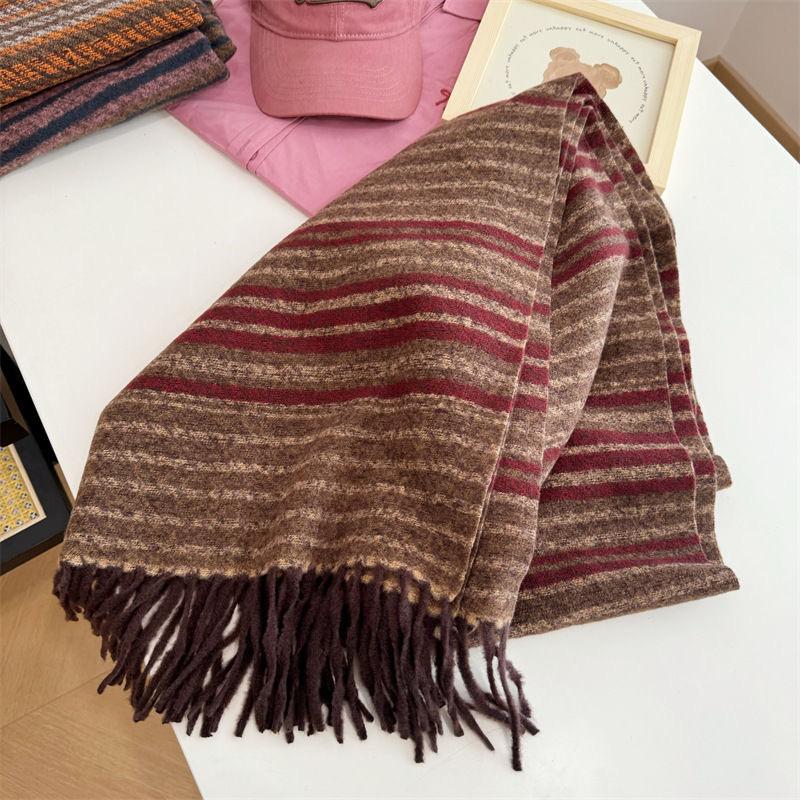 New Winter Imitation Cashmere Scarf for Women Versatile Korean Style Striped Thickened Scarf To Keep Warm In Air Conditioned Rooms