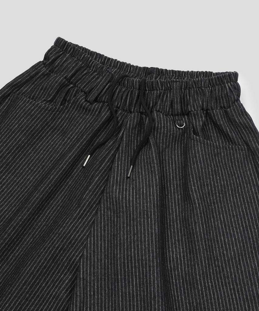 SLOW RECORD HOUSE Carpenter Bermuda Stripe Wide Denim Pants_Black