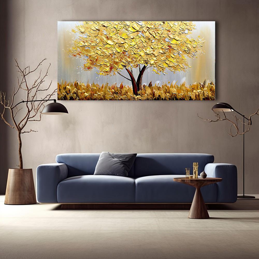 Pintura a Óleo Árvore do Dinheiro Dourada Sobre Tela Pôsteres e Impressões Arte de Parede Moderna Imagem Decoração de Casa Para Sala de Estar F