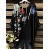 T-shirt da Donna Stampa Floreale Colorata Girocollo Top Orlo Irregolare Manica Corta Taglie Forti Abbigliamento da Donna Casual per Esterno