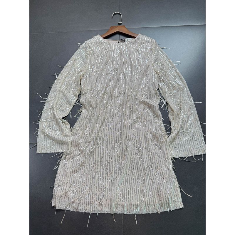 

Заказ на внешнюю торговлю Платье F0rum круглый вырез с пайетками кисточками вечеринка по случаю дня рождения свободный крой рукава-колокольчики Rice bottom silver tassel Sequin S