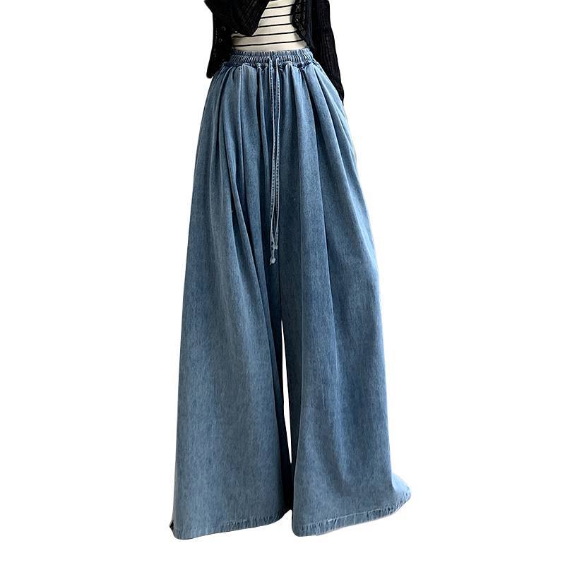 Spring Autumn Loose-Fit Plus Size Women's Jeans Slimming Wide-Leg Ground-Length Simple Style Casual Ladies Pants