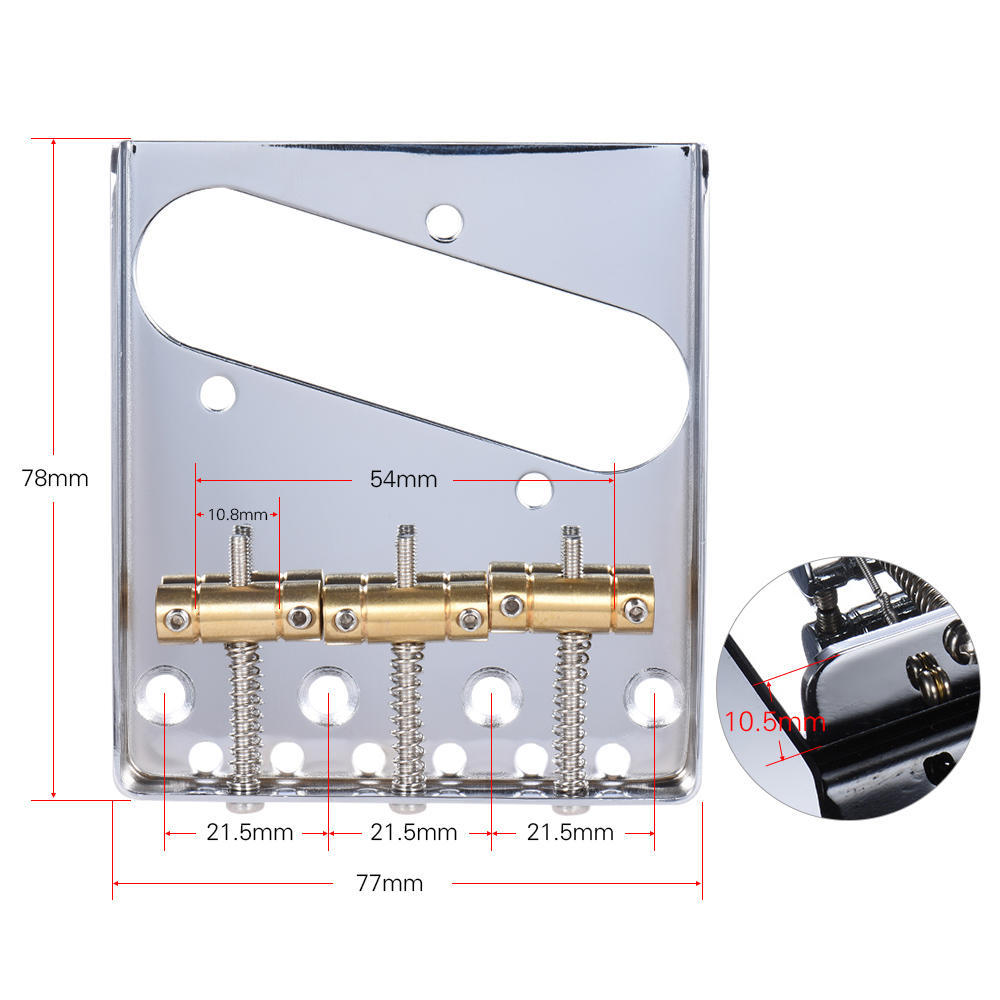 3 Messing Zadel Asbak Brug Staartstuk Verchroomd Vervanging voor F TL Elektrische Gitaar Vervangingsonderdeel met Schroeven