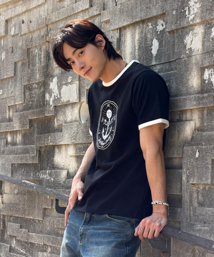 AMOU Anchor Ringer T-Shirts Black