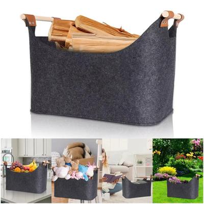 Firewood Bag with Wooden Handles Large Capacity Water Resistant Foldable Design Firewood Holder Portable Log Carrier Tote Bag